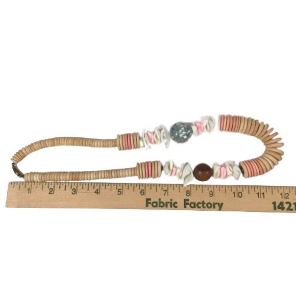 Coconut Shell Wood Bead Necklace 24" Handmade Lg Chunky Boho VTG Statement Pink - Picture 8 of 8
